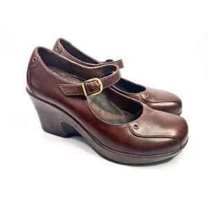 Dansko Shoes Womens Size 8.5 39 Red Leather Mary Jane Wedge Comfort Heels